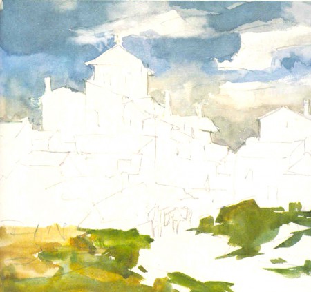 primero pintamos el cielo y el suelo.